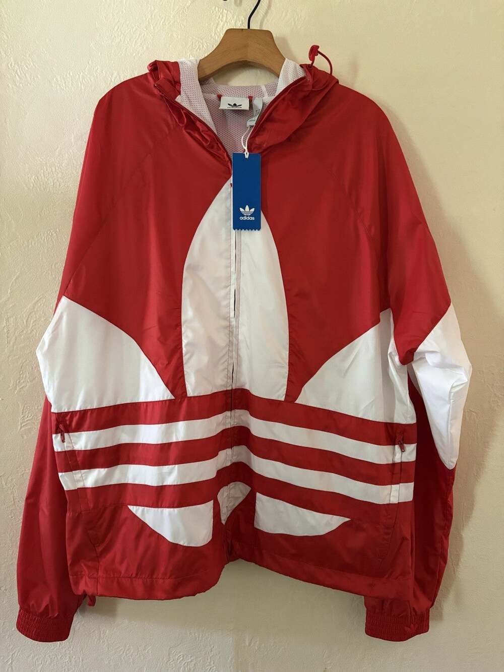 Adidas Originals Windbreaker Red White Big Trefoil Hooded Full-Zip Men's Size L